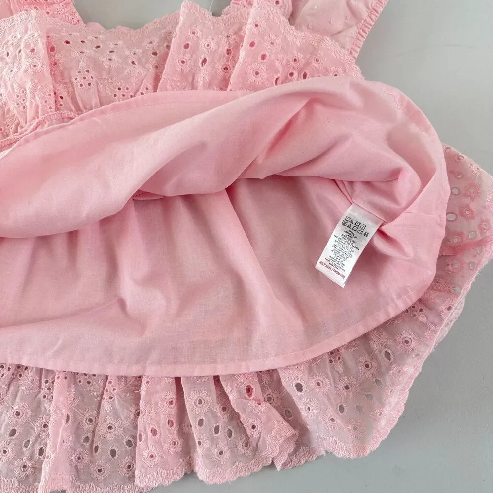 Shabby Chic Girls Pink Eyelet Ruffle Top Lined Size XS - 4 New With Tags - Picture 5 of 12